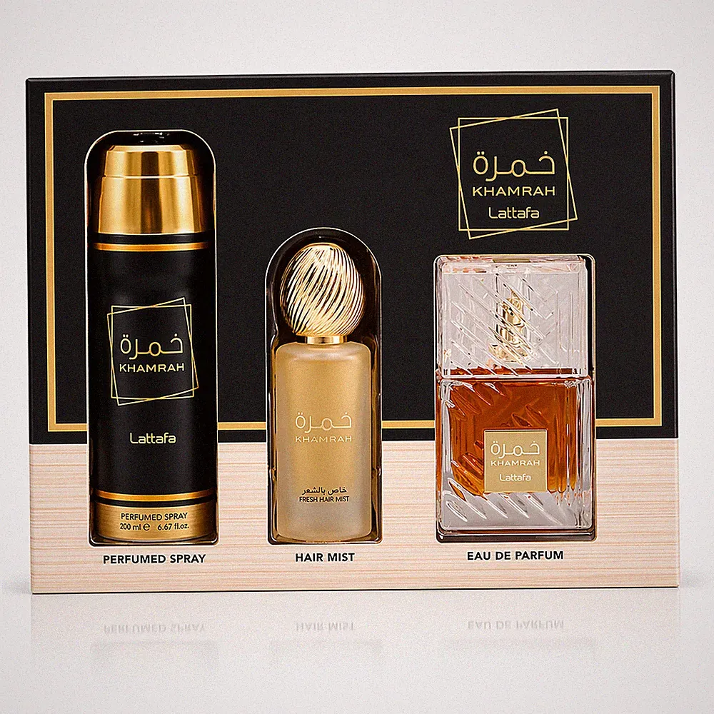 LATTAFA KHAMRAH COLLECTION GIFT SET EAU DE PARFUM 3.4FL.OZ, BODY SPRAY6.67FL.OZ