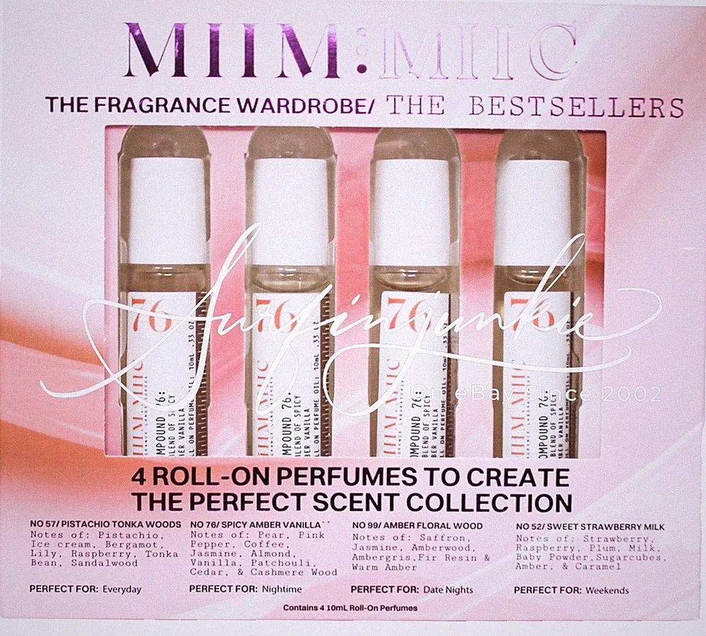 MIIM.MIIC Perfume 76 Spicy Amber Vanilla Fragrance Roll On Travel Mini 4pc .33oz